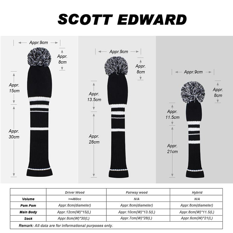 Scott Edward أغطية جولف سكوت إدوارد المحبوكة من الخشب 4 قطع مصنوعة يدويًا تناسب السائق الخشبي (460cc) و2 خشب فيرواي وهايبرد (UT) (أزرق مخطط أبيض) - Image 3